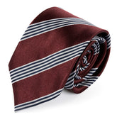 Burgundy Red & Silver Striped Silk Tie 8cm